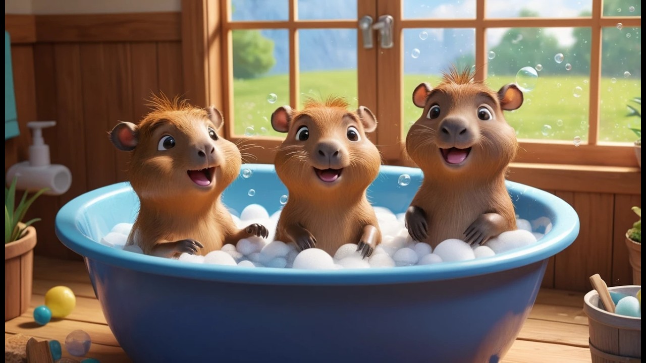 Уютный день купания капибары 🐹🛁 | Расслабляющая песенка про животных и детские стишки для купания