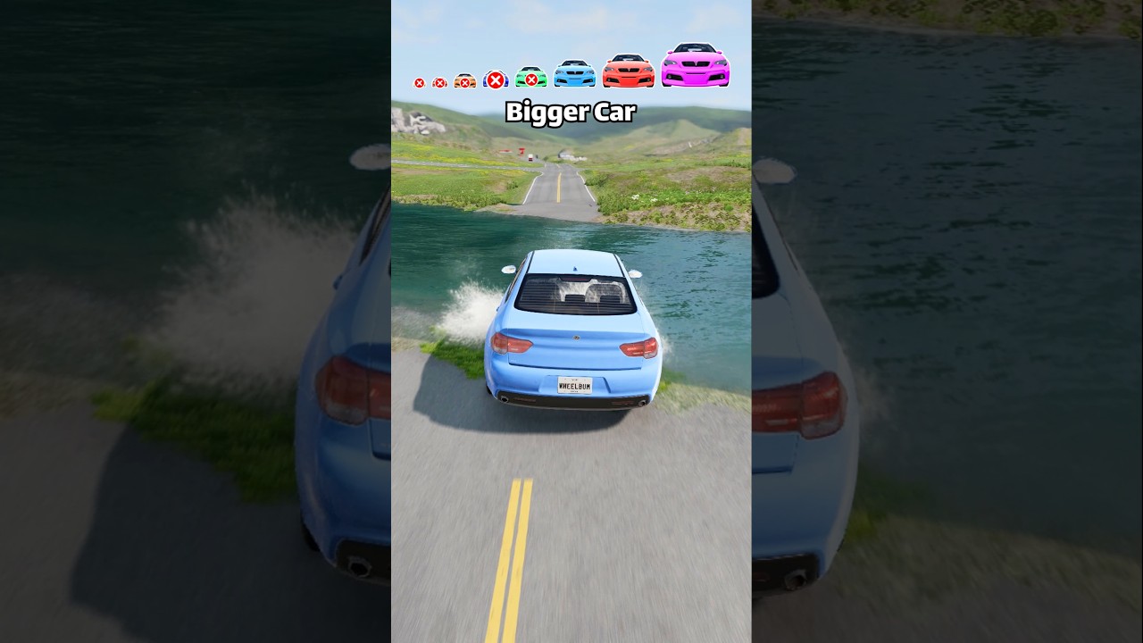 Большие и маленькие машины против текущей реки #шорты | BeamNG.Drive