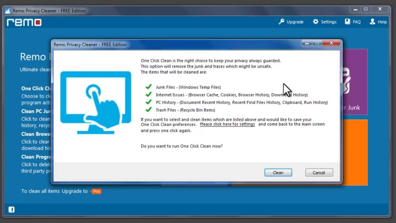 One-Click clean junk files, browser history, recent activities using Remo Privacy Cleaner
