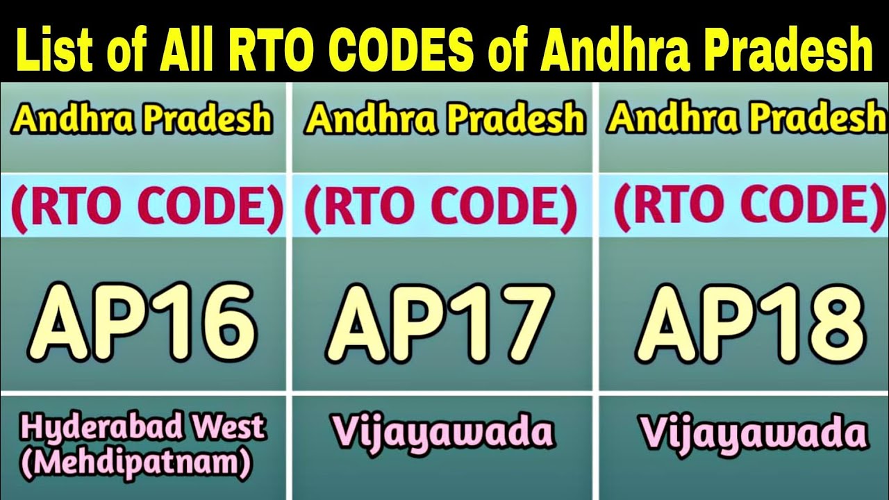 Andhra Pradesh RTO Codes for Vehicles Registration || Vehicles Registration number for Andhra State