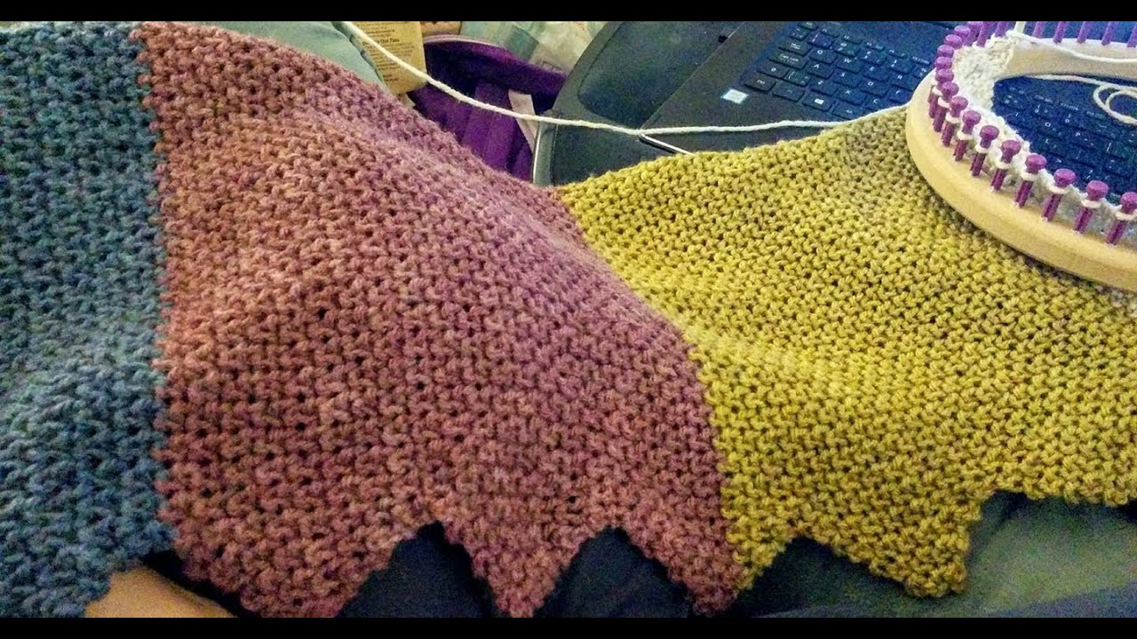 Fun Fin Shawl Scarf  in Owl Eye Stitch Loom Knit No Purls