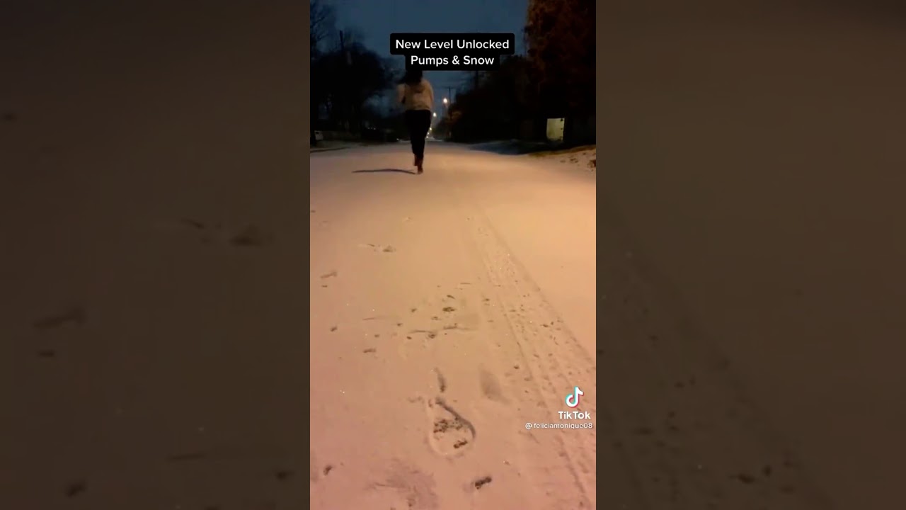 Woman running in different types of heels on snow tiktok tik tok