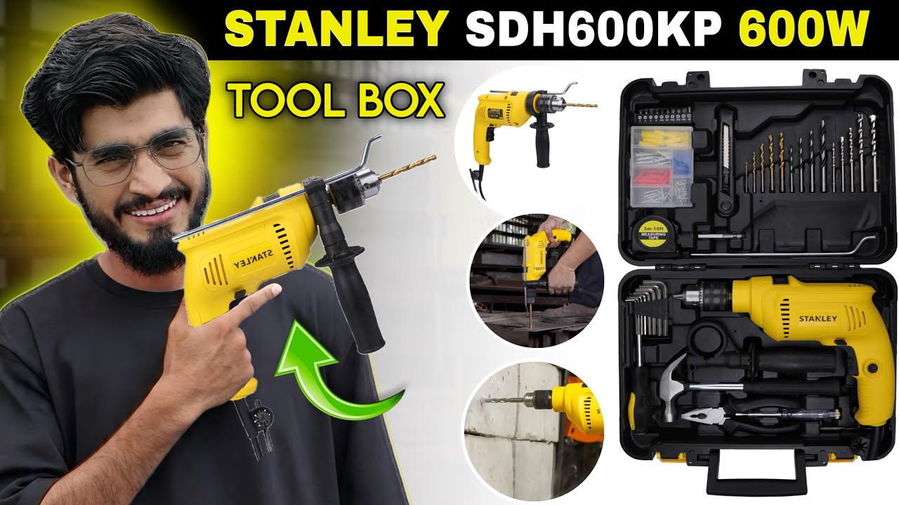 STANLEY SDH600KP 600W 13mm Corded Hammer Drill Machine & Hand Tool Kit for Home, DIY & Professional