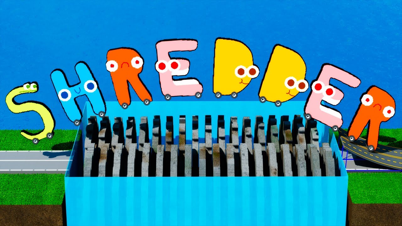 SPANISH Alphabet Lore Cars Jump Over Shredder in Teardown