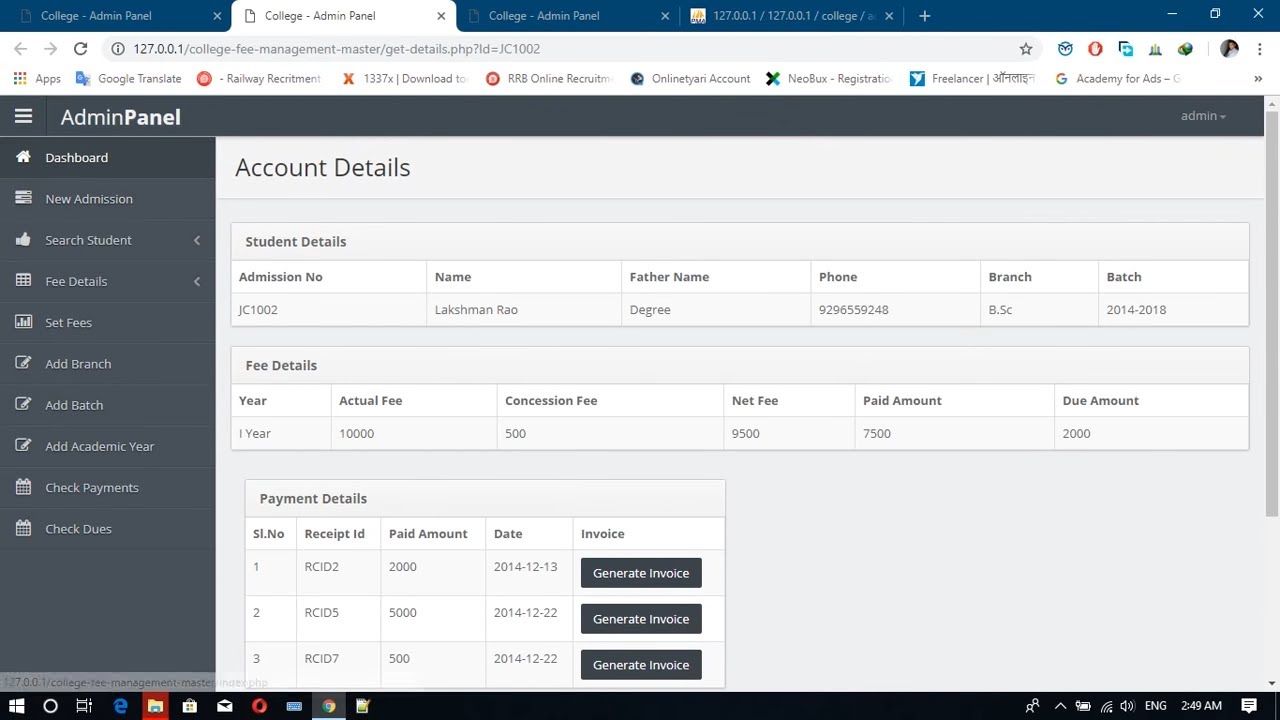 School Fees Management System Project in PHP and MySQL