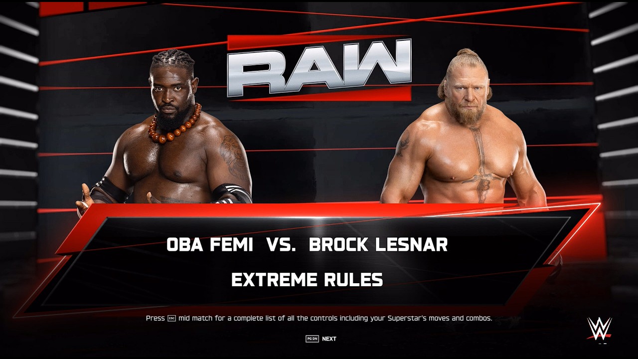 Brock Lesnar vs Oba Femi - WWE 2K25 Extreme Rules Match (4K Gameplay)