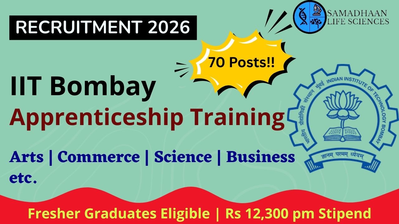 IIT Bombay Apprenticeship 2026 | 70 Posts | Freshers | ₹12,300 Stipend | Apply Online