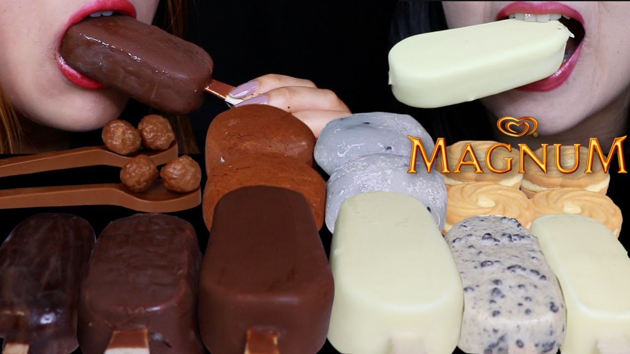ASMR MILK VS WHITE CHOCOLATE DESSERTS (FRESH CREAM MOCHI, MAGNUM ICE CREAM BAR, CHOCOLATE SPOONS) 먹방