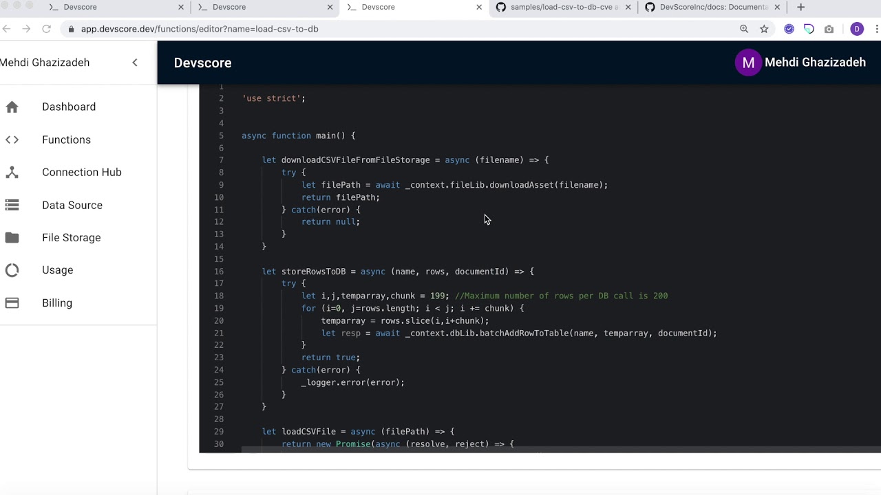 DevScore Demo5:  Load a CSV file to the platform Database