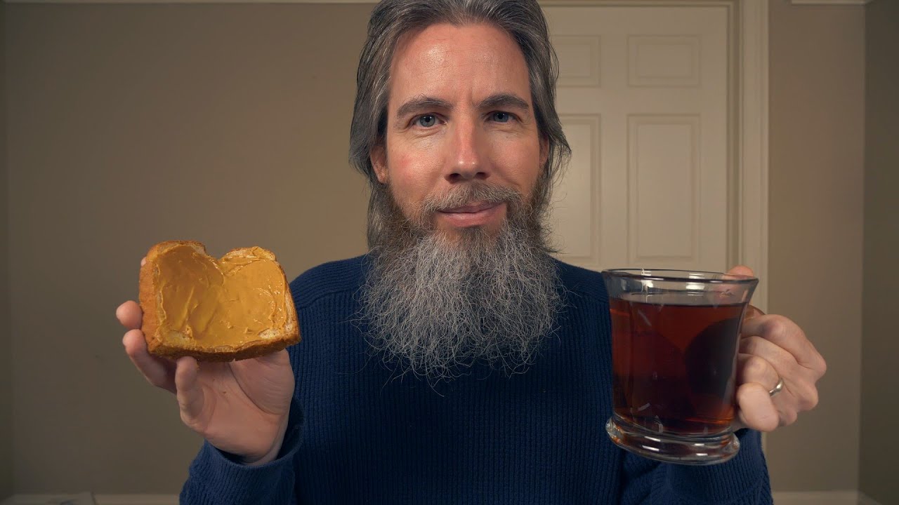 Peanut Butter on Bread with Tea ASMR