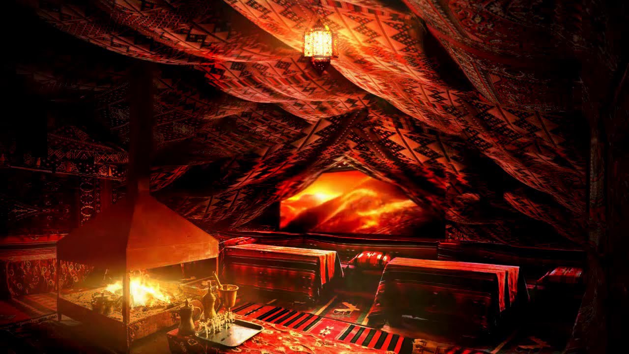 Ambience/ASMR: Bedouin Tent & Fireplace, Sunset, Windy Sahara Desert, 8 Hours