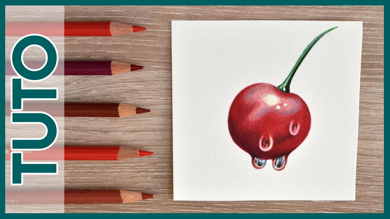 Tuto dessin réaliste crayon de couleur : la cerise 🍒