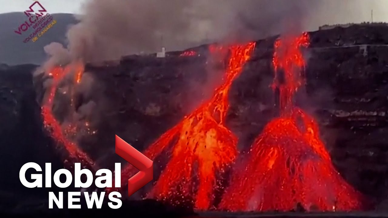 La Palma volcano: New lava stream reaches ocean as volcanic rocks tumble down cliff