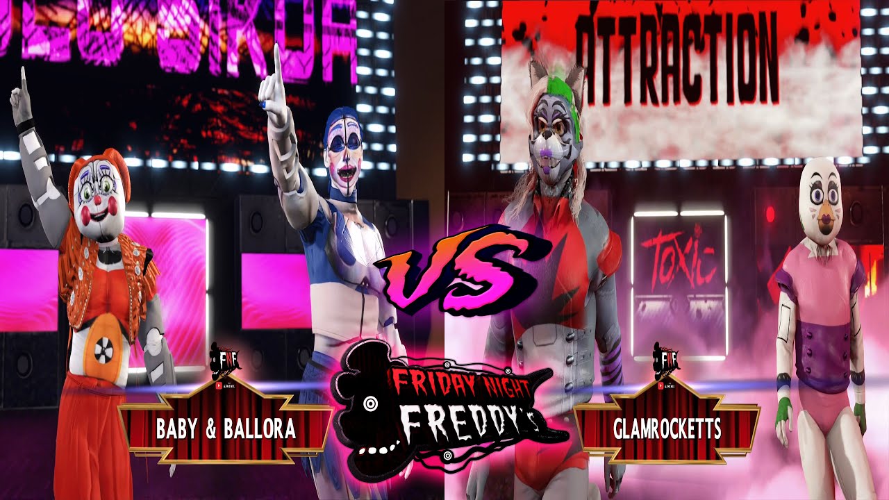 SISTER LOCATION CIRCUS BABY & BALLORA vs GLAMROCKETTS ROXANNE WOLF & GLAMROCK CHICA #FNAF