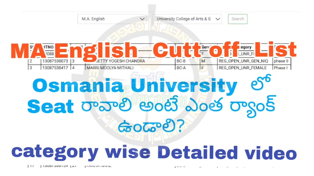 MA ENGLISH OSMANIA UNIVERSITY OU  CAMPUS లో Seat రావాలి అంటే ఎంత ర్యాంక్ ఉండాలి CUTT OFF