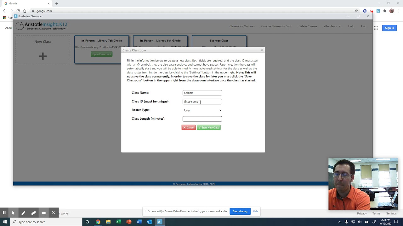 Syncing and Creating Classes in Aristotle