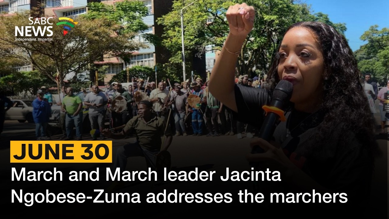 June 30 | March and March leader Jacinta Ngobese-Zuma addresses the marchers