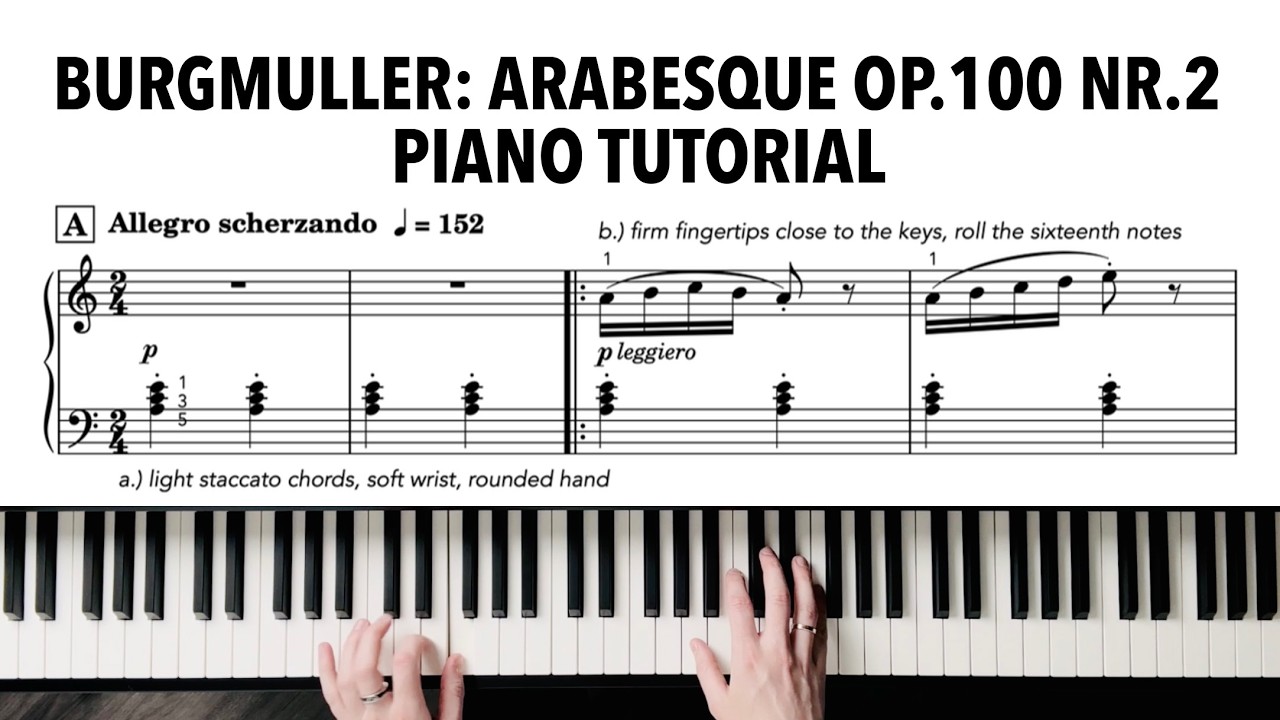 Beginner Piano Course Level 3 | 5. Burgmuller: Arabesque op.100 nr.2 | Tutorial