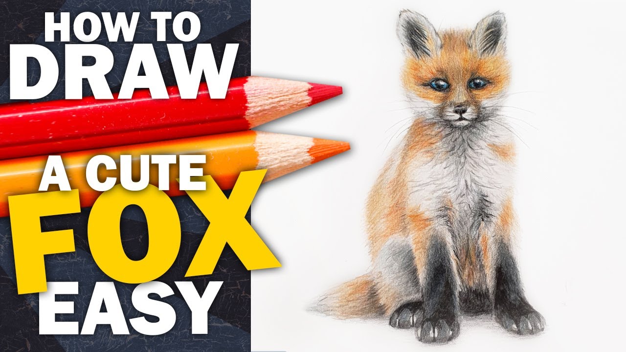 How to draw a cute little FOX baby with colored pencils * EASY drawing tutorial * drawing a fox cub