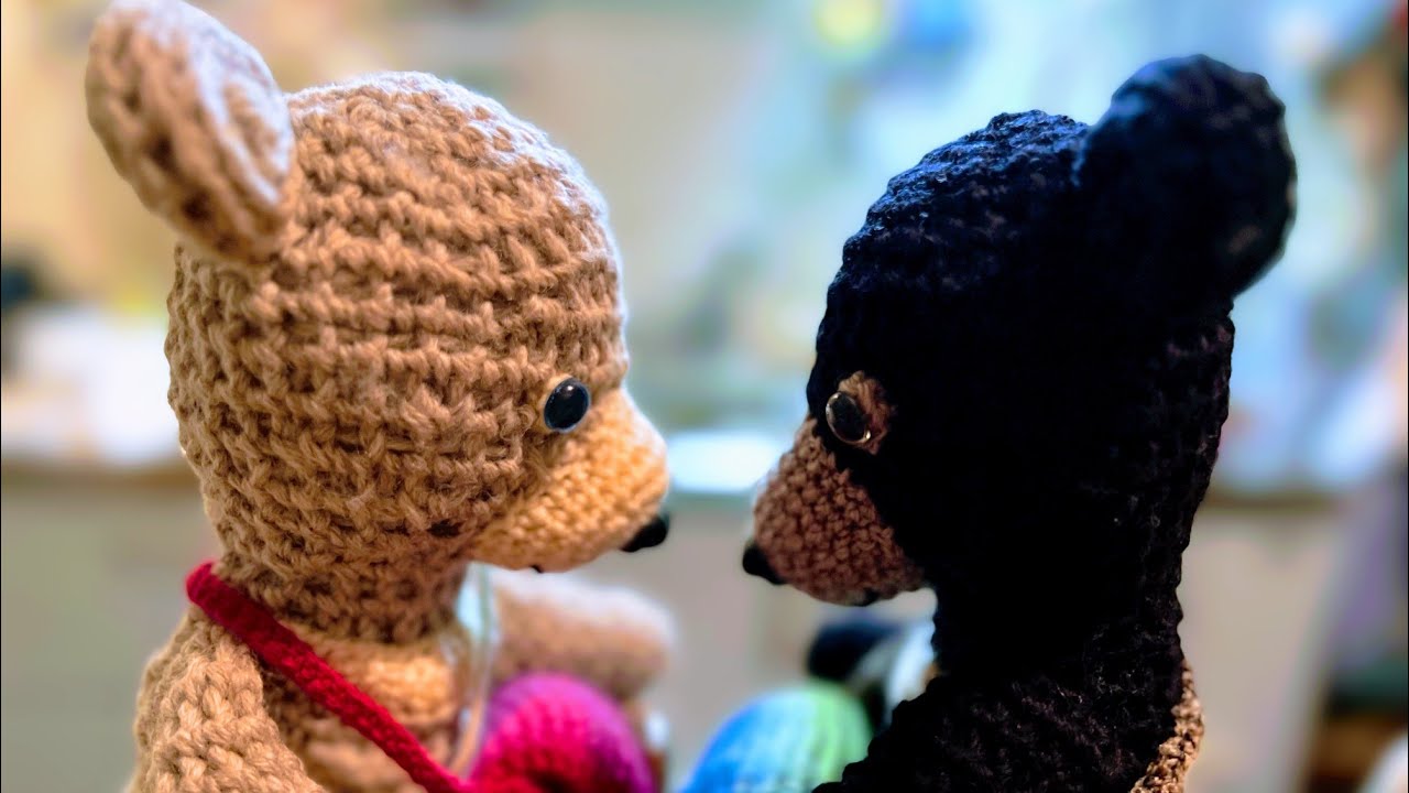 かぎ針編み　ツキノワグマのこども編みました　amigurumi crochet