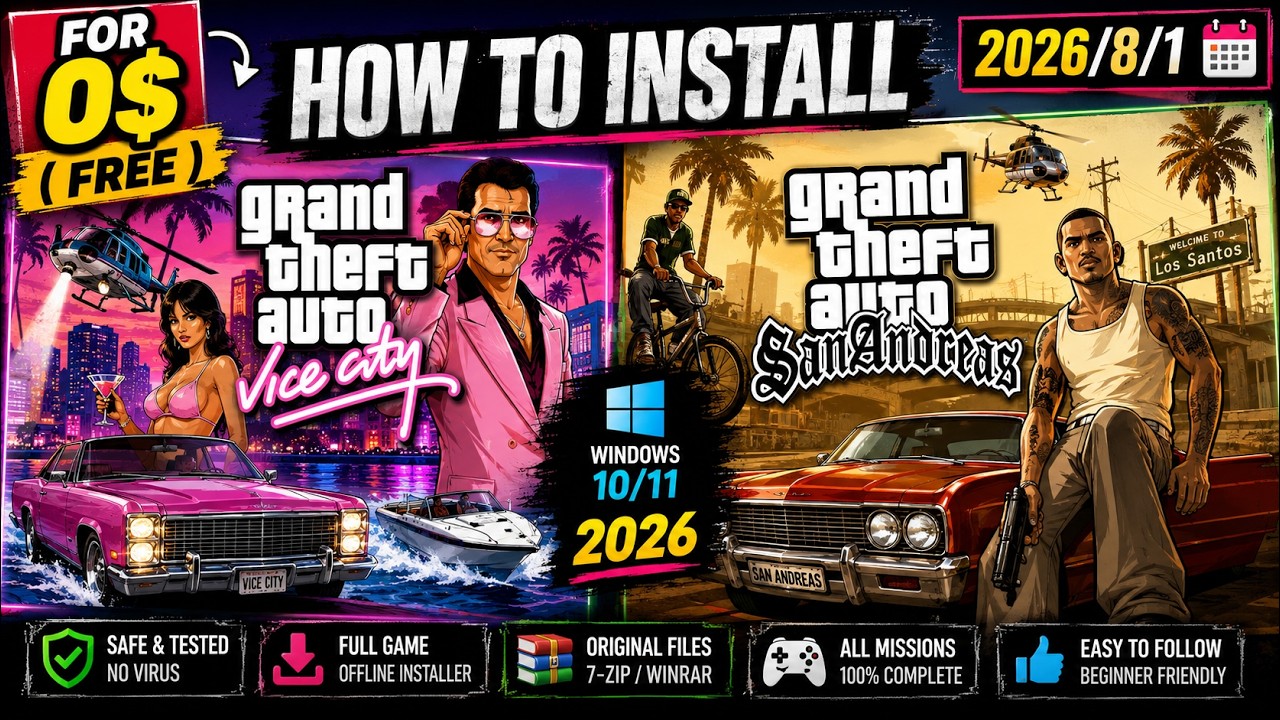 How to Install GTA Vice City & GTA San Andreas for $0 ( FREE ) on Windows 10/11 ( 2026 / August /1 )