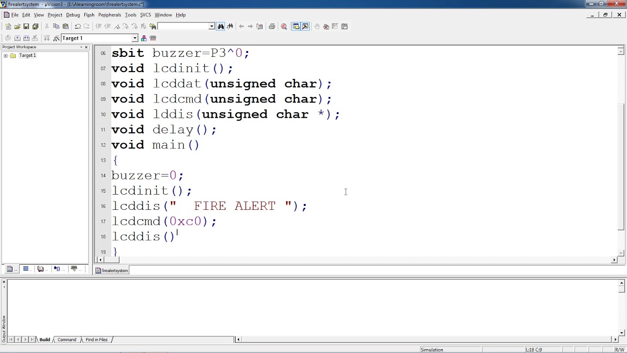 Fire alert system  using 8051 Micro controller with Keil and Proteus simulation
