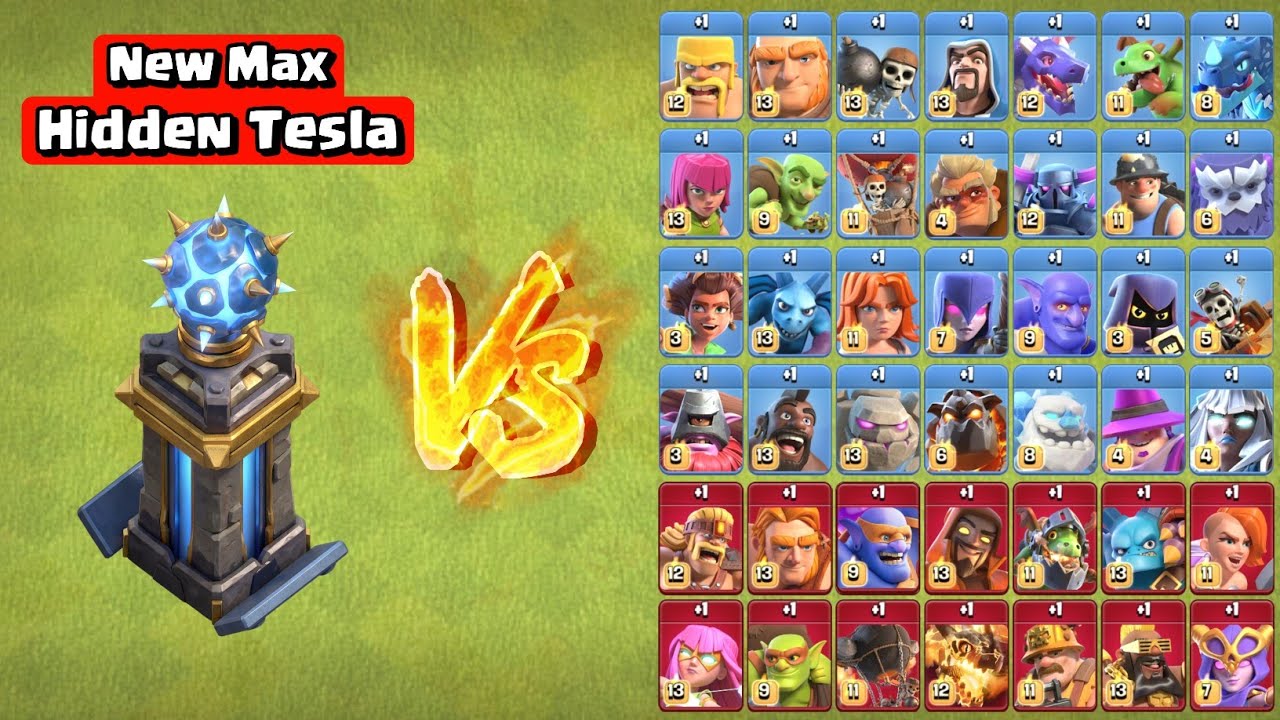 Максимальная скрытая Тесла против всех максимальных войск! Clash of Clans