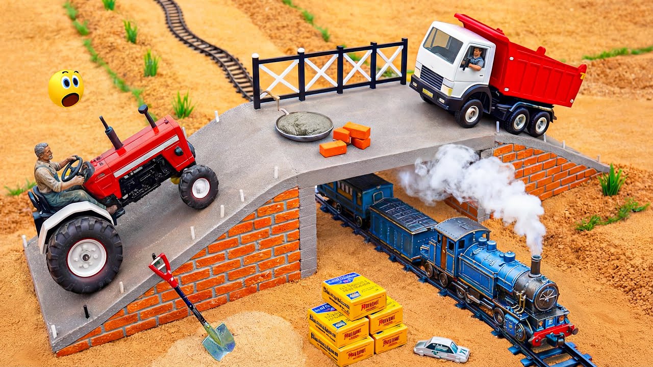 Amazing DIY Mini Truck Builds Brick & Metal Railing Bridge | Fun Construction Science Project