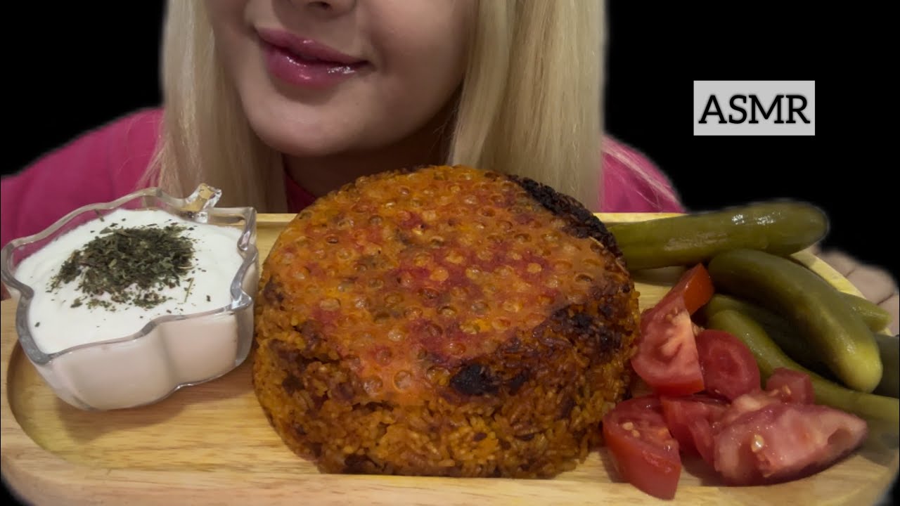 ASMR MUKBANG PERSIAN FOOD LOBIAPOLOموکبانگ لوبیا پلو با ماست غذای ایرانی