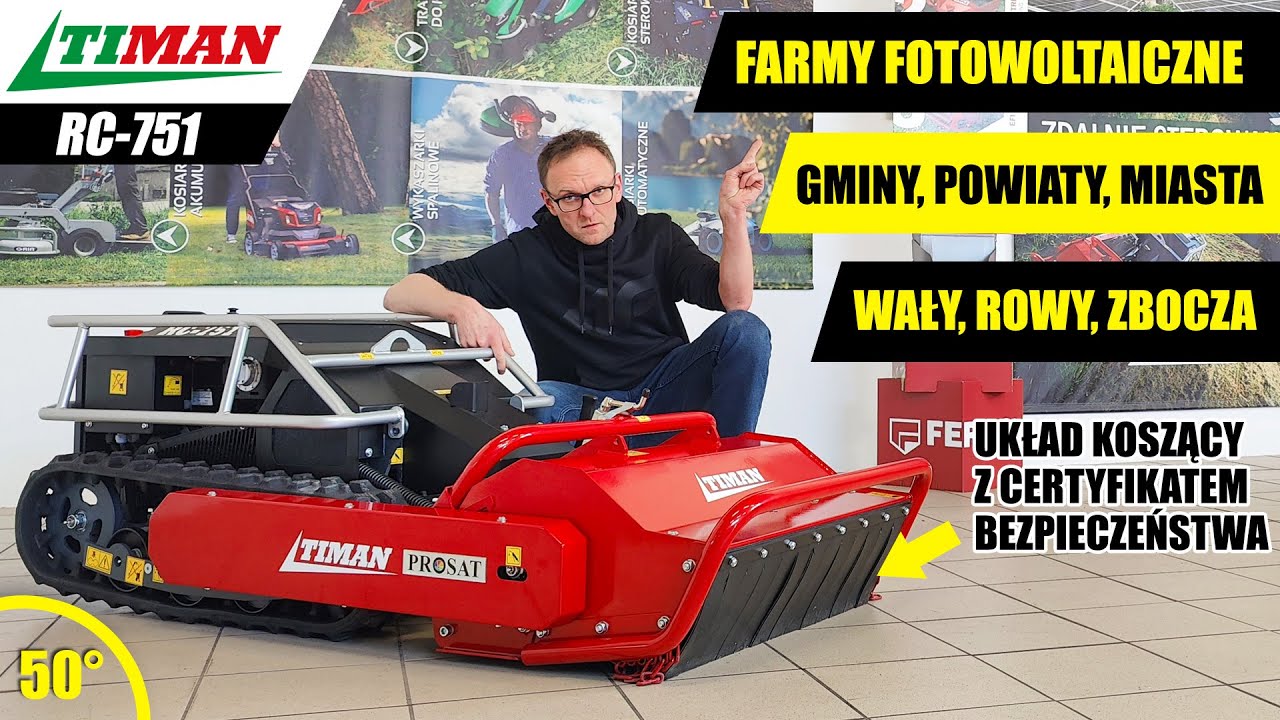 Kosiarka Bijakowa na Pilota do Fotowoltaiki i Skarp z Certyfikatem Bezpieczeństwa TIMAN RC-751