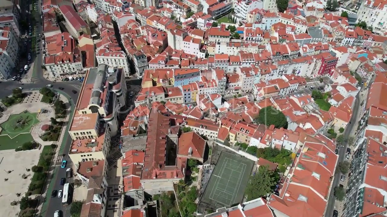 Aerial Tour of Lisbon's Historic Houses | Downloadable 4K Stock Video