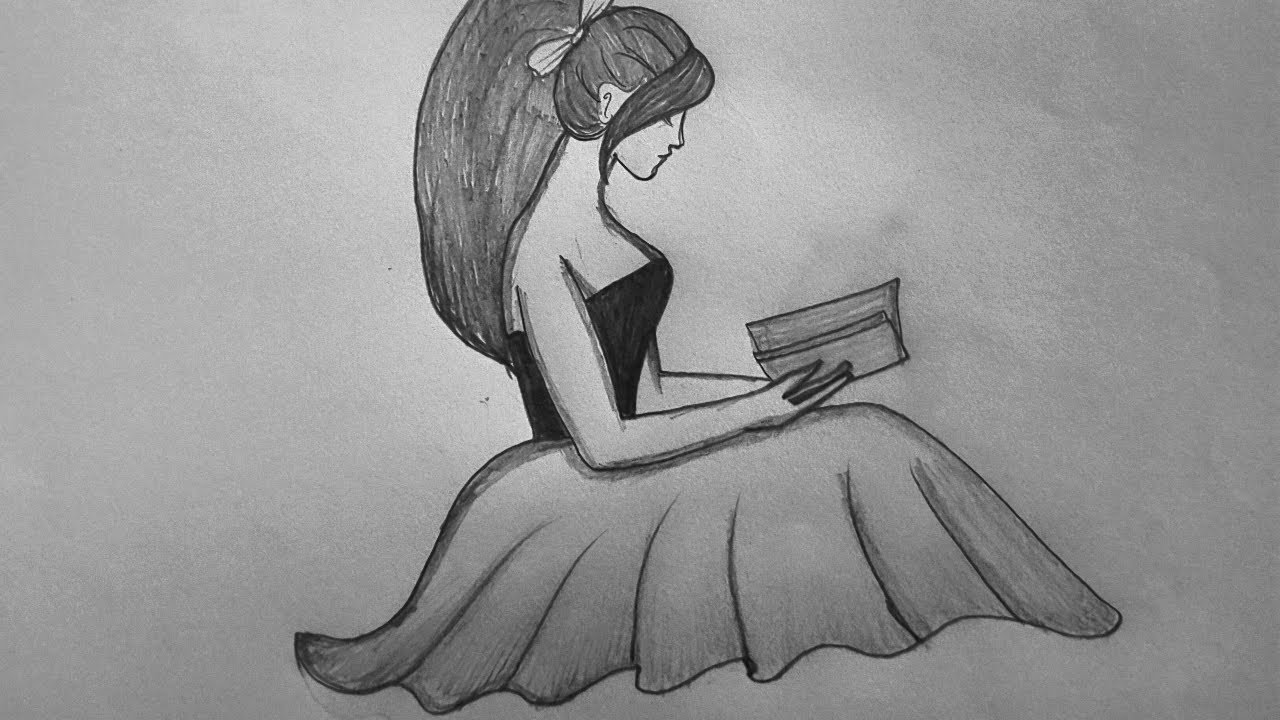 How to draw a beautiful girl reading book || Step by step girl with Book drawing || Cute girl sketch