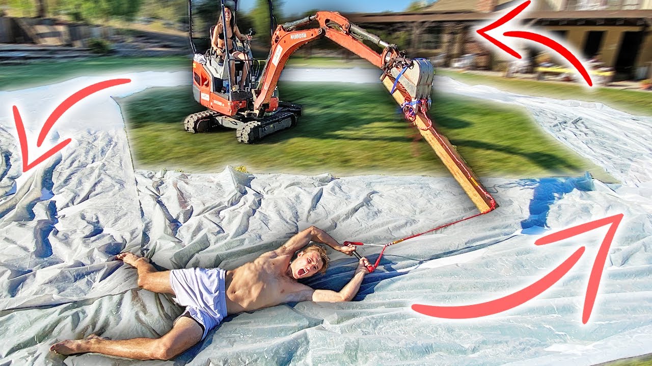 Built a 360 Slip n slide with a CRANE (never stops)