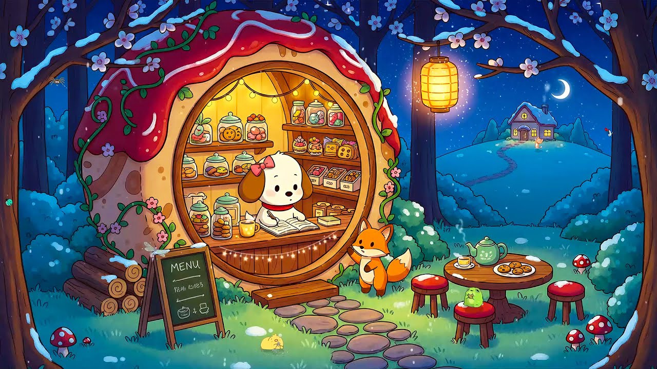 Cozy Mushroom Bakery Night 🍪 Lofi Puppy Beats To Study & Relax 🌙 Whimsical Forest Atmosphere