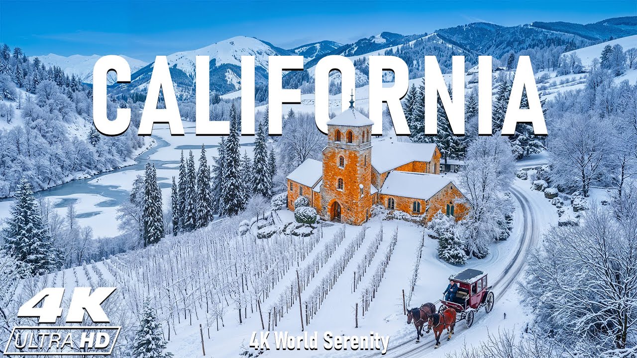 Winter in California 4K ❄️ Snowy Sierra Peaks, Icy Yosemite & Pacific Winter Landscapes