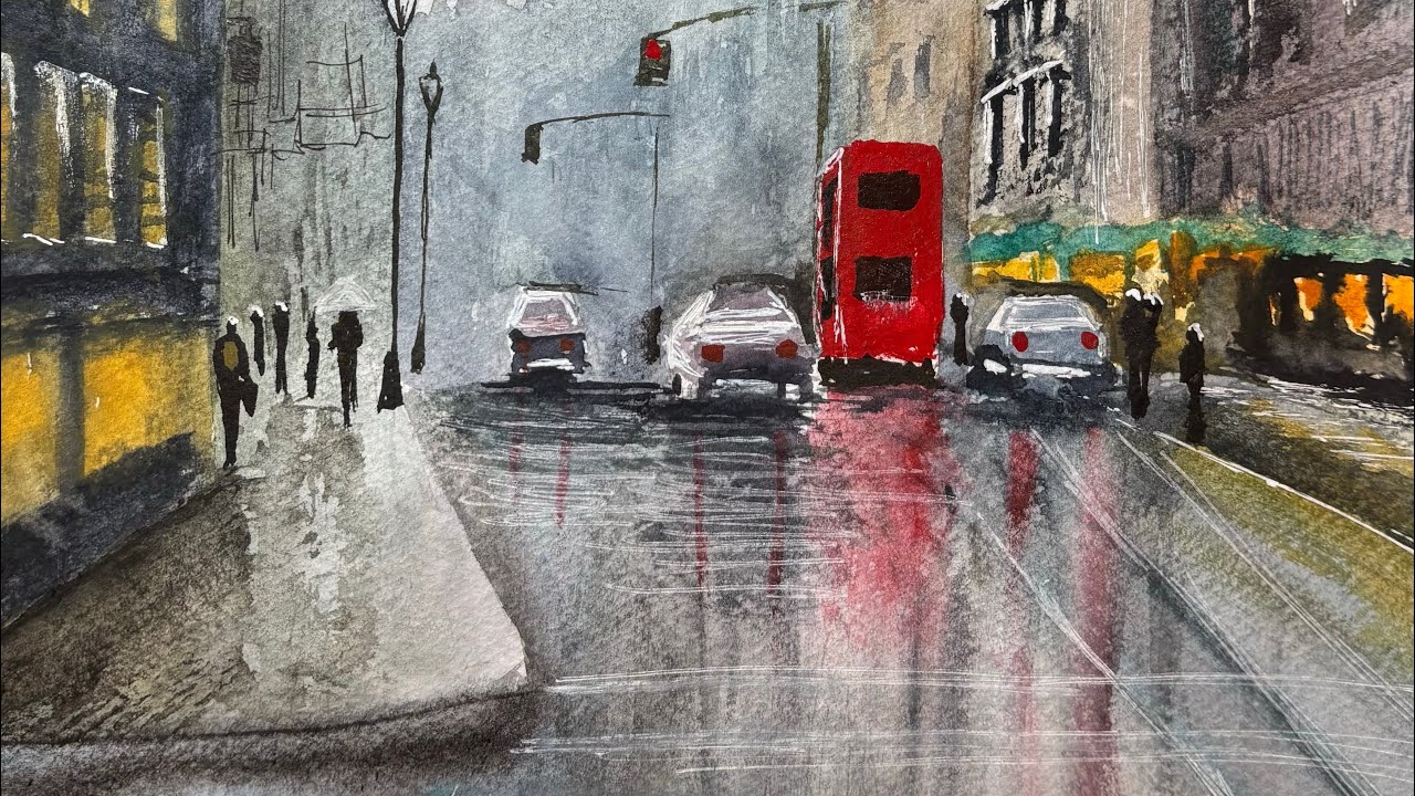 I Painted the Vibe of a Rainy City in Watercolor 🌧️