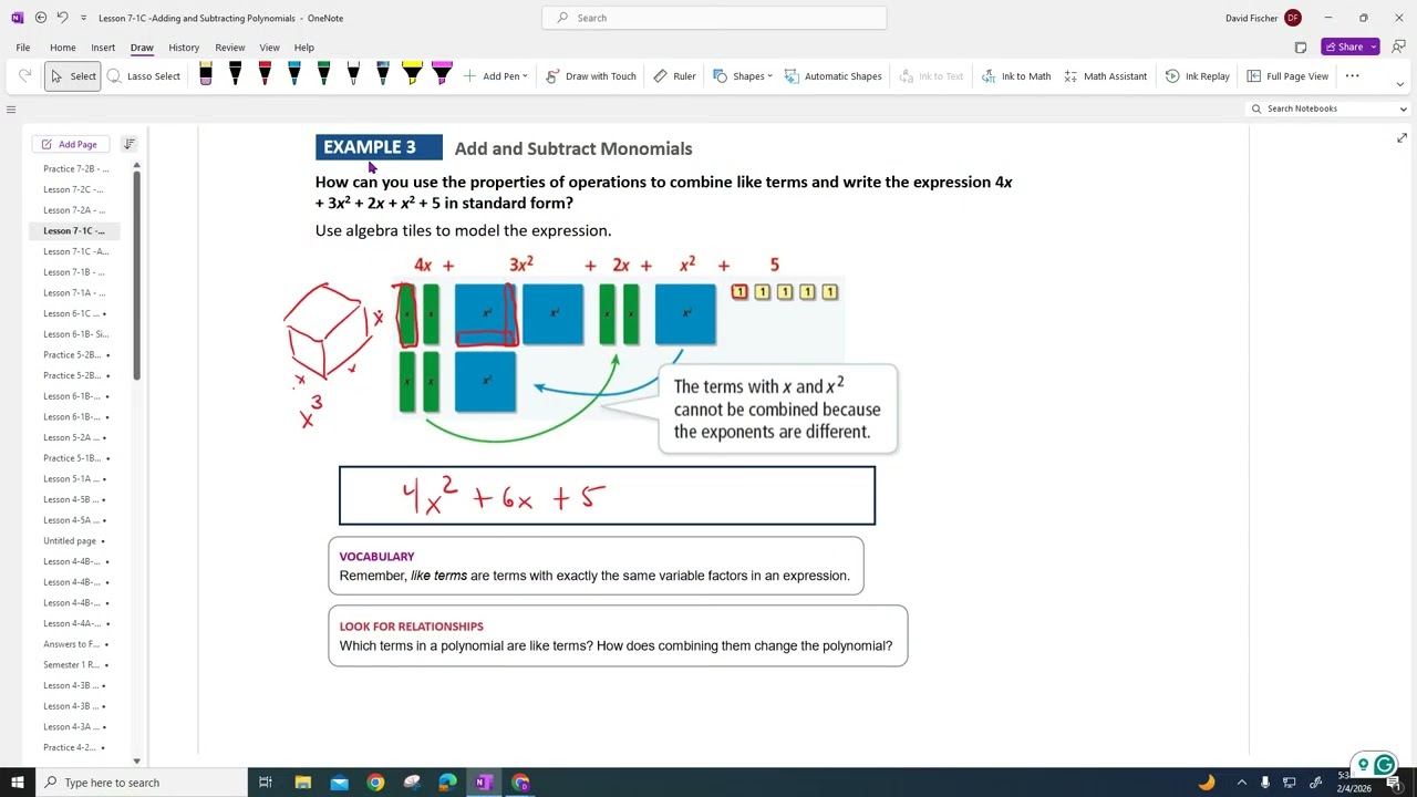 Lesson 7-1C - Adding and Subtracting Polynomials (Savvas)