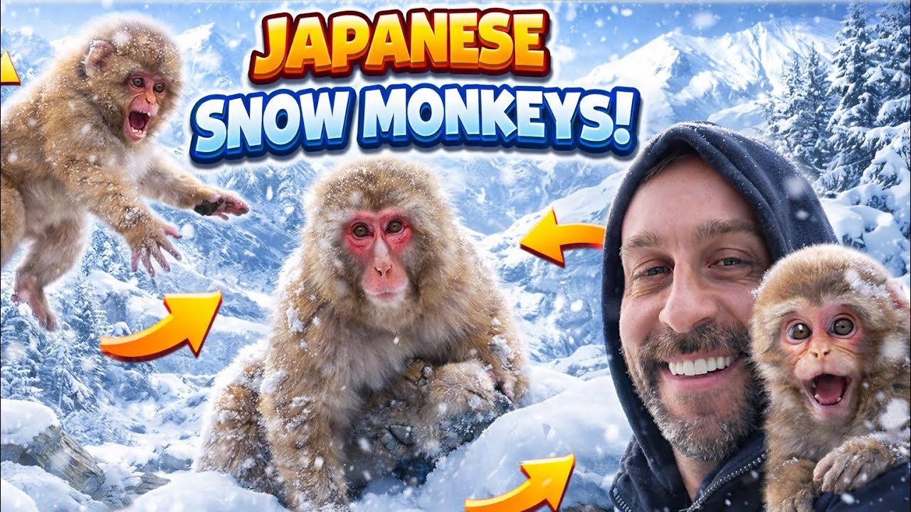 Japanese Snow Monkeys!  Adam & Amy Discovery Japan's Wild Nagano Monkeys!