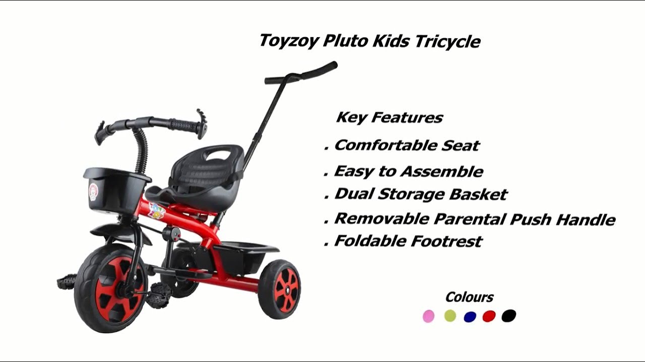 Toyzoy Pluto Kids Trike |Tricycle with Parental Push Handle for Kids | Age Group 2 to 5 Years,TZ-548
