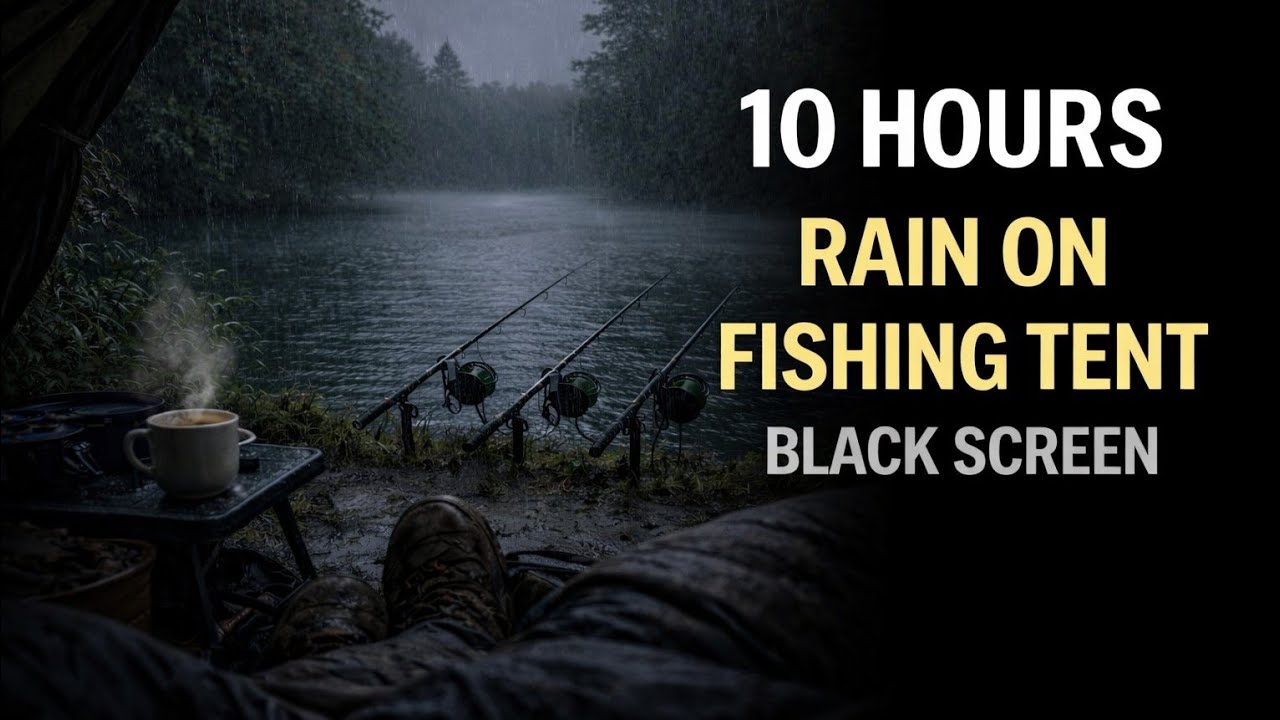 BLACK SCREEN 10 Hours Rain on Fishing Bivy 🎣 Secluded Lake Sleep Sounds for Deep Relaxation