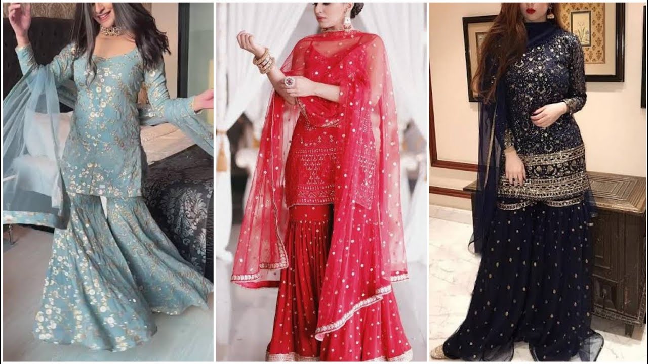 Latest & Beautiful Sequence Work Party Wear Sharara Suit Designs/Sequin Sharara Designs Ideas 2022.
