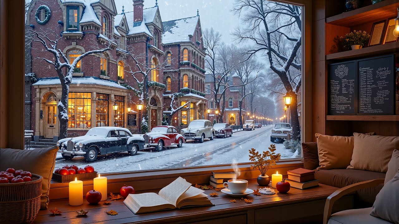 Winter Jazz at the Window ❄ Cozy Reading Corner with Smooth Jazz & Falling Snow Ambience for Study