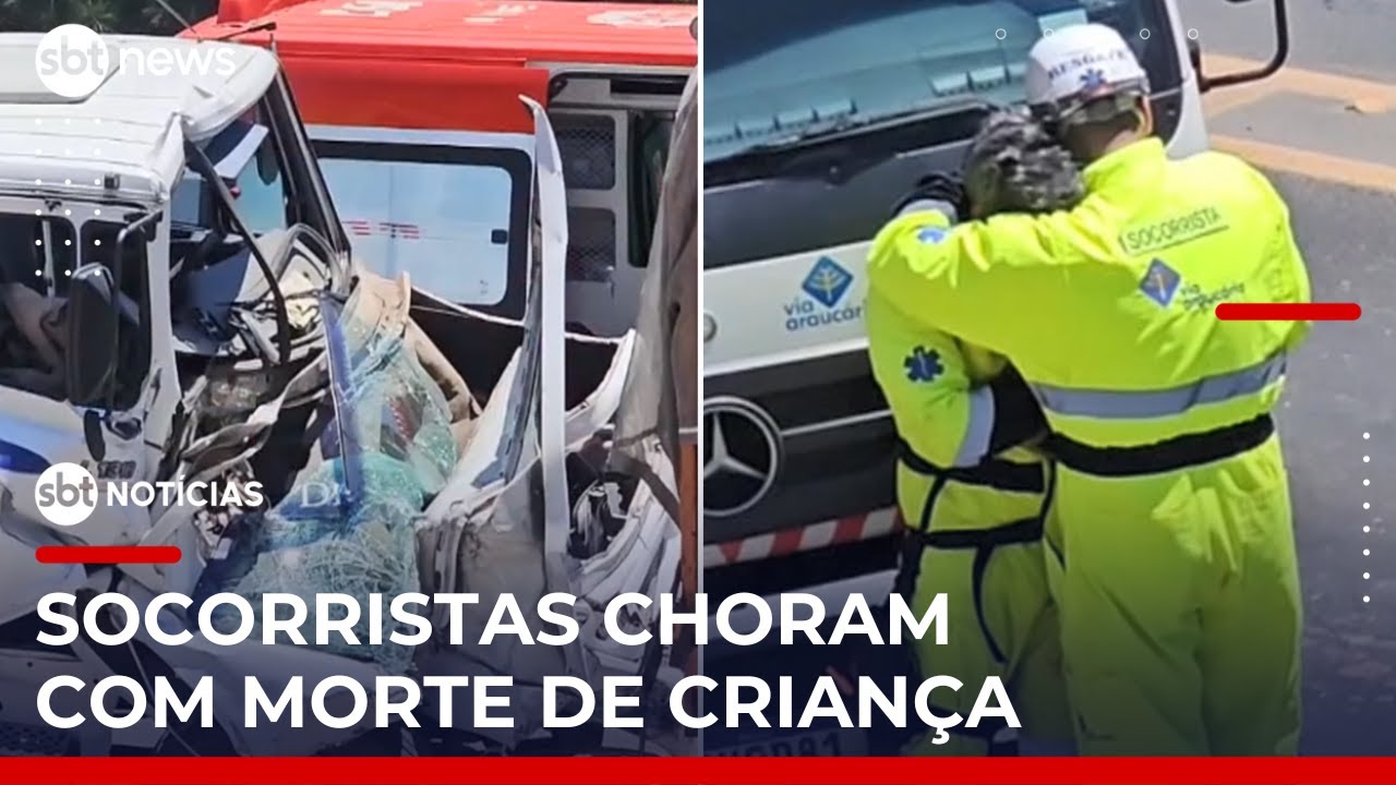 Socorristas choram após morte de criança de 6 anos em acidente entre caminhões | #SBTNoticias