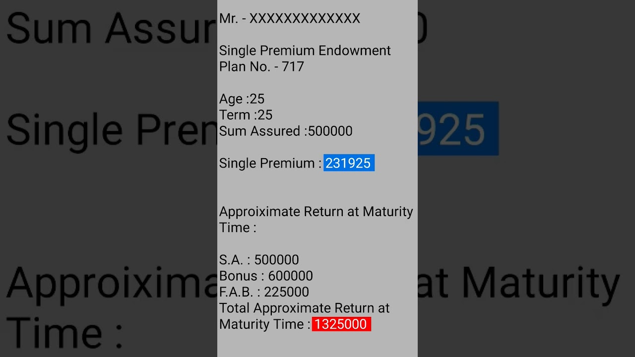 Single Premium Endowment #lic #plan717 #licbasudeb #stockmarket #licsinglepremiumplan