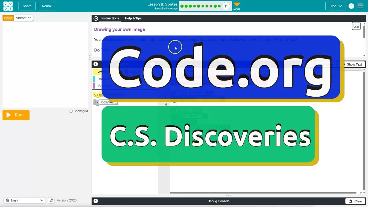 Урок 8.11 B-спрайты Code.org | Учебник с ответами | Модуль 3: Открытия в компьютерной сфере