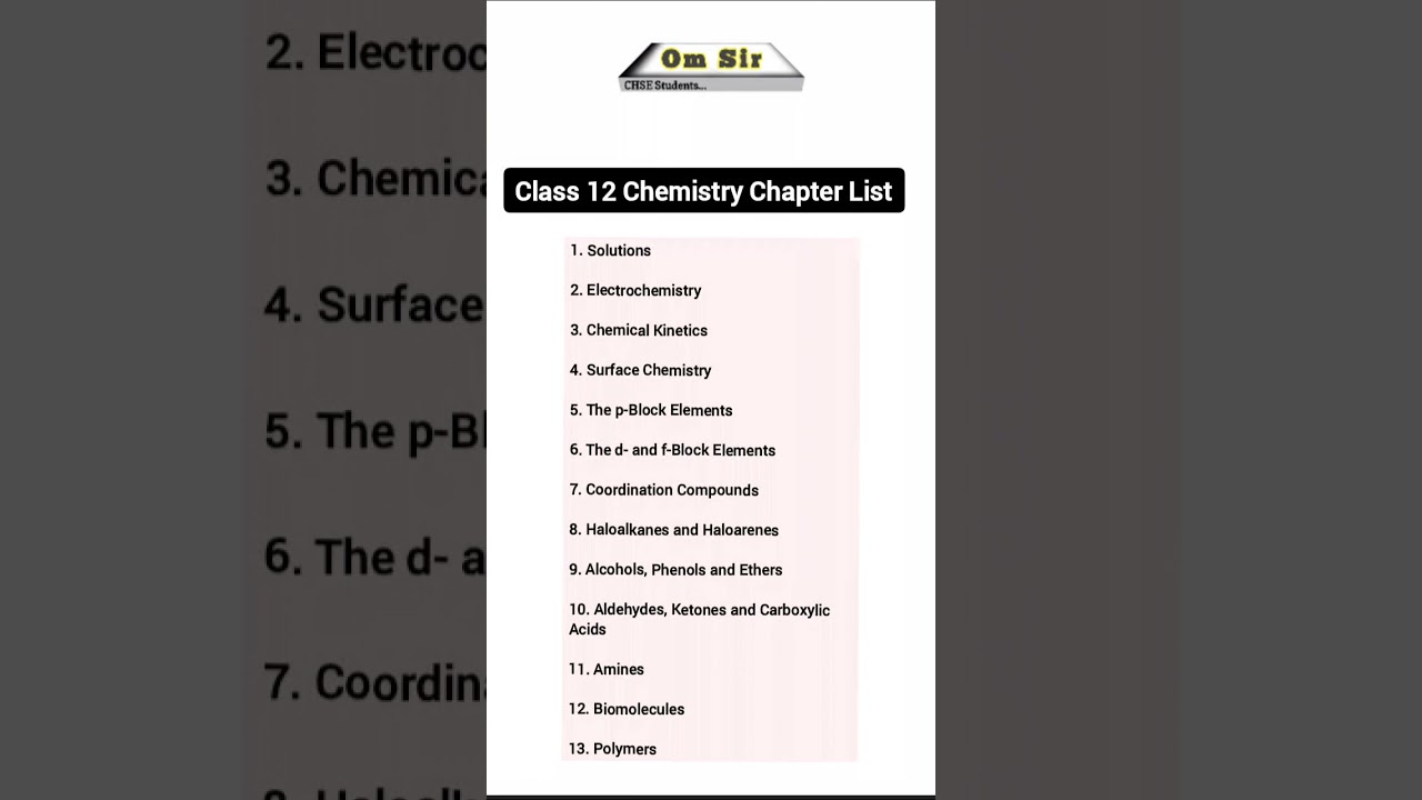 Class 12 Chemistry Full Chapter List (CHSE Odisha) | Complete Syllabus #chseodisha #odisha #shorts