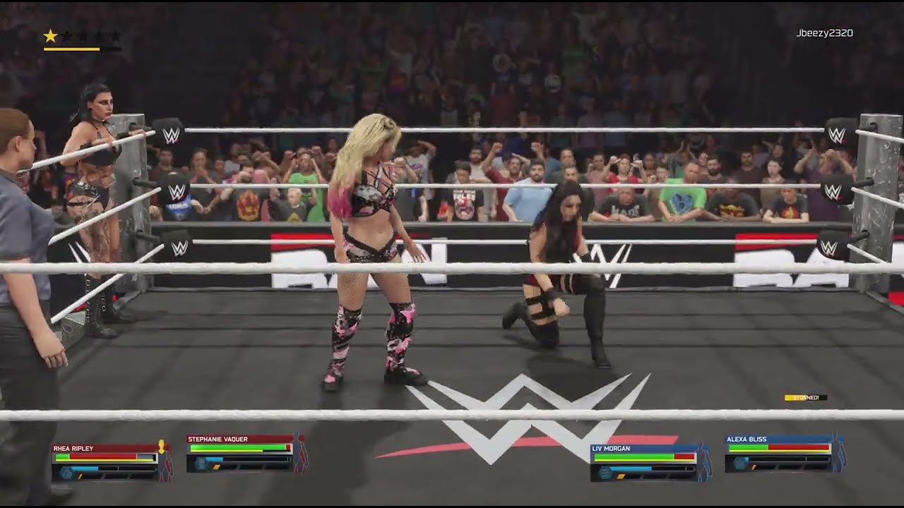 WWE 2K25 tag team rhea Ripley and stephanie Vaquer vs Liv Morgan and alex bliss
