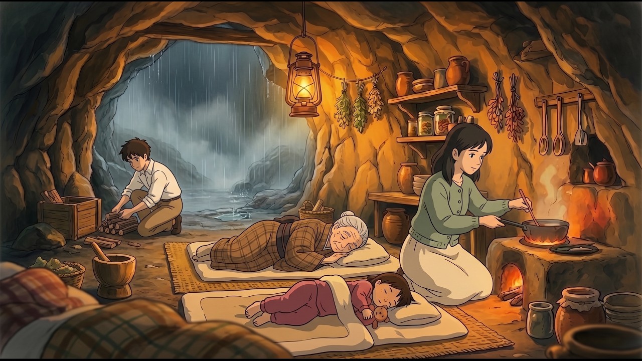 Deep Cave Sanctuary | Trapped in Heavy Storm And Rain Outside ⛈️| Ghibli Style ASMR