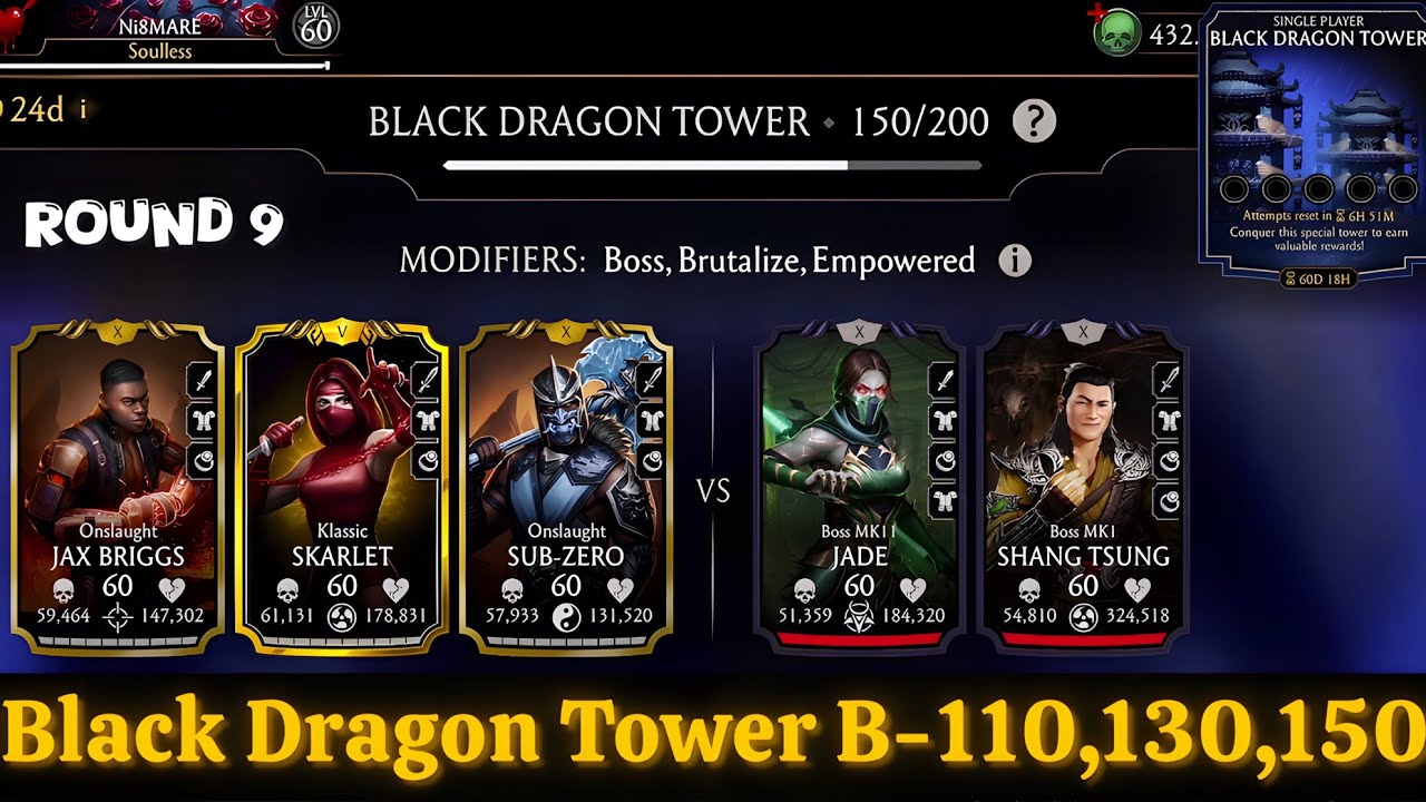 Black Dragon Tower Boss Battle 110, 130 & 150 Fight + Rewards MK Mobile