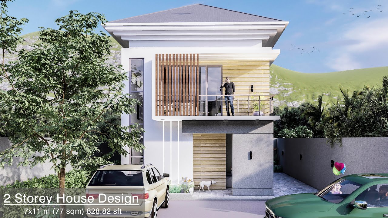 Small House Design with 4 Bedrooms (7x11 Meters)